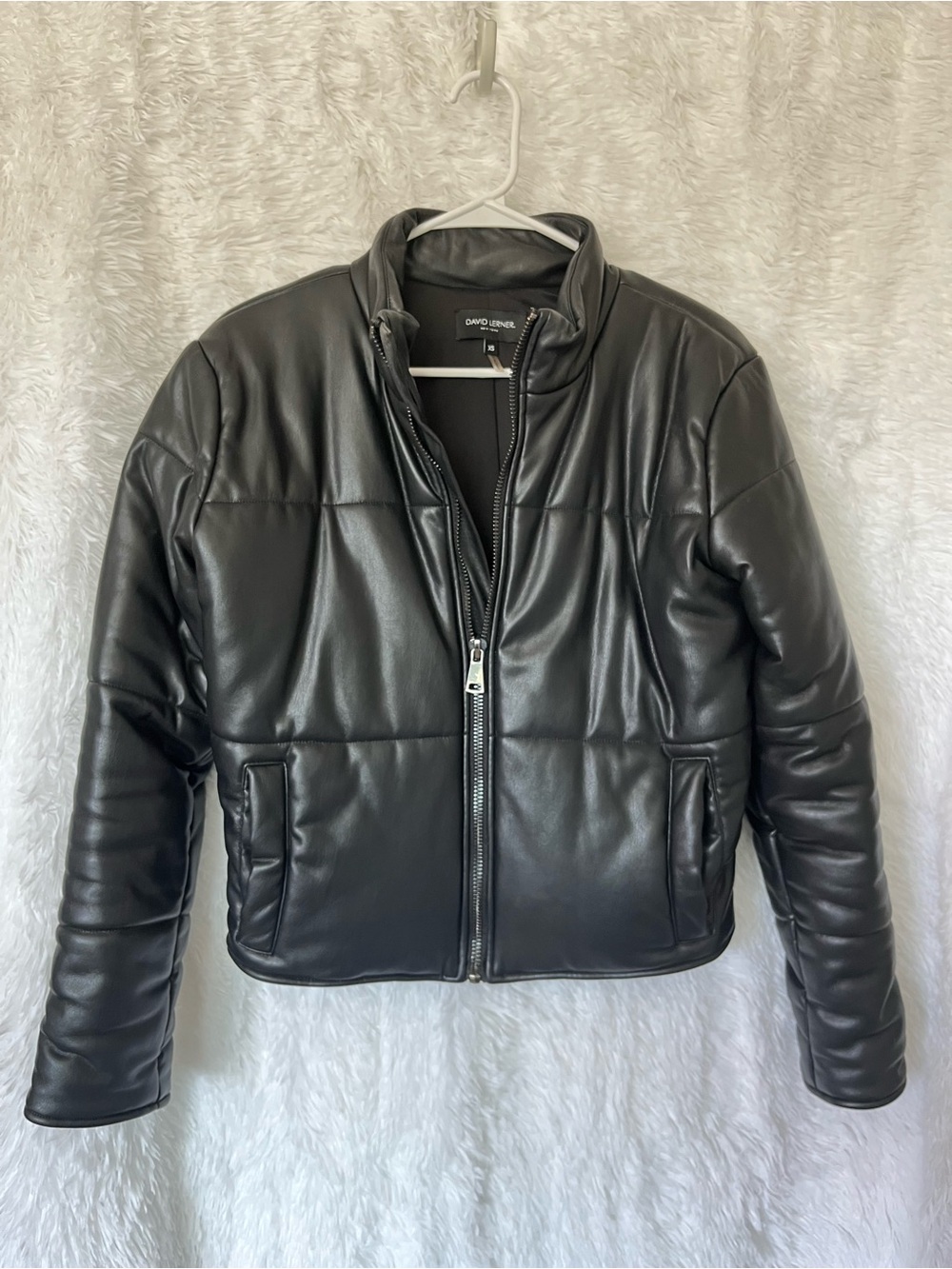 David Lerner Black Quilted Cropped Faux Leather Jacket